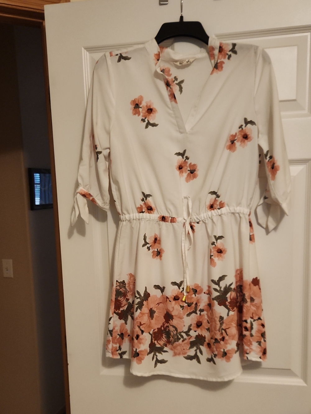 Floral Tie-Waist White Tunic Dress - Peach Bloom